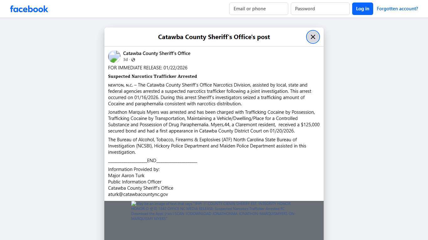 FOR IMMEDIATE RELEASE:... - Catawba County Sheriff's Office Facebook